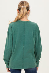 Green Oversized Washed Long Sleeve Pocket Maternity Top