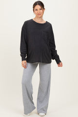 Black Oversized Washed Long Sleeve Pocket Maternity Top