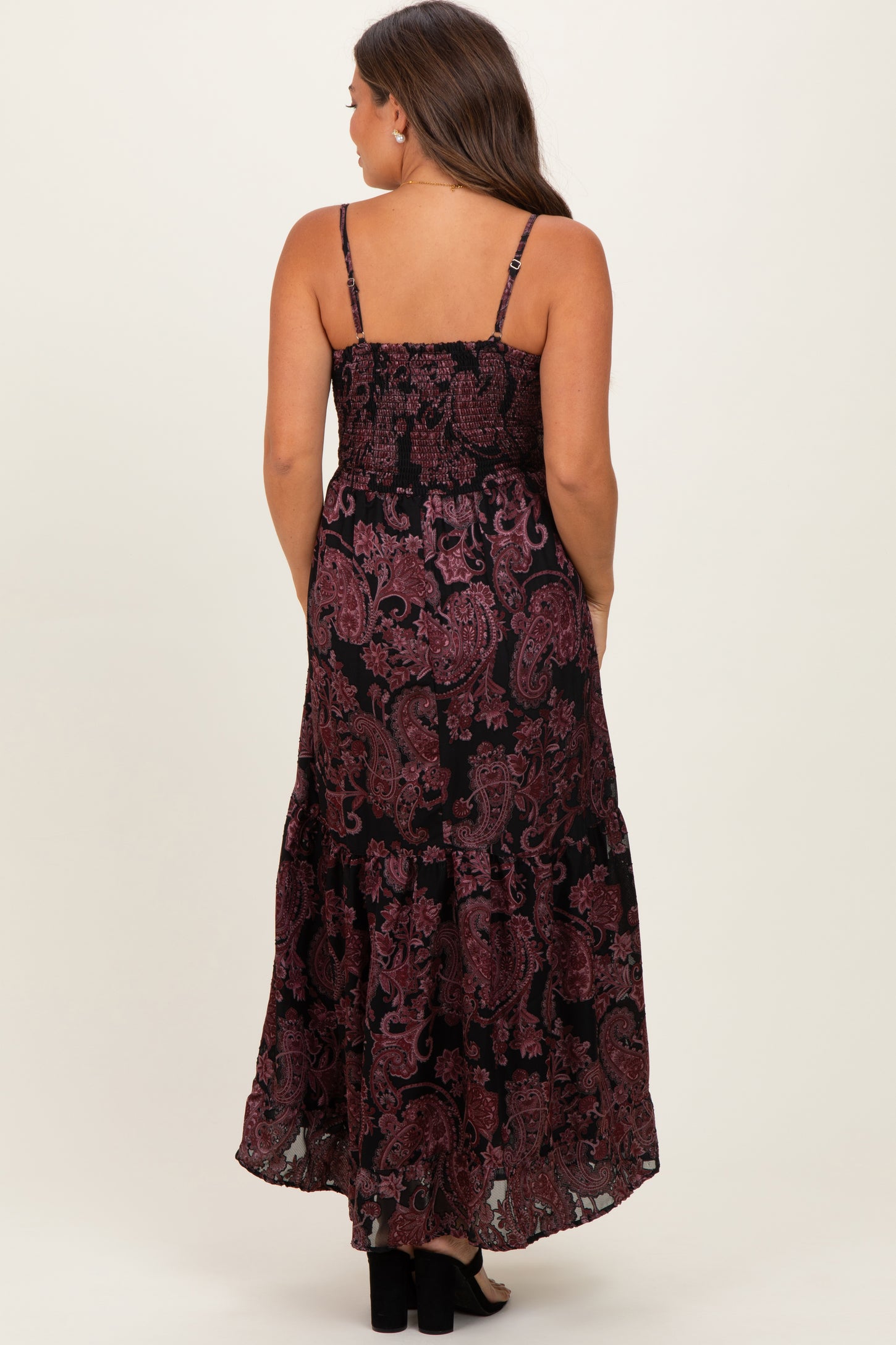 Black Paisley Sleeveless Twist Front Maternity Maxi Dress