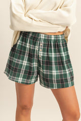 Green Button-Front Plaid Boxer Shorts