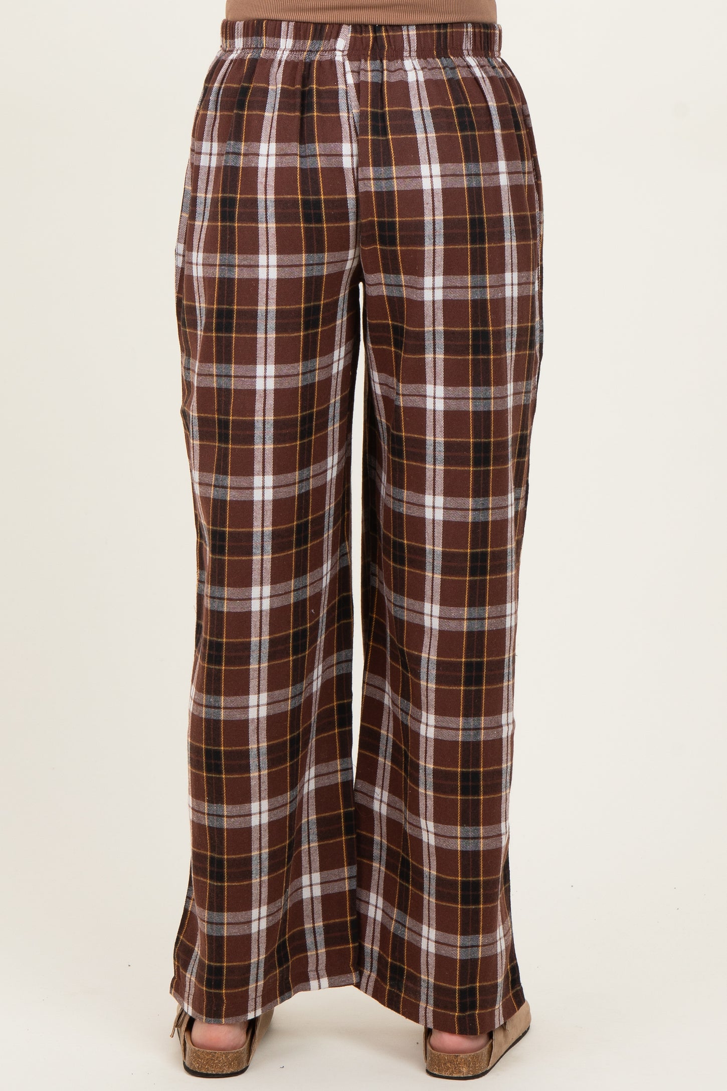 Brown Plaid Wide Leg Maternity Lounge Pants