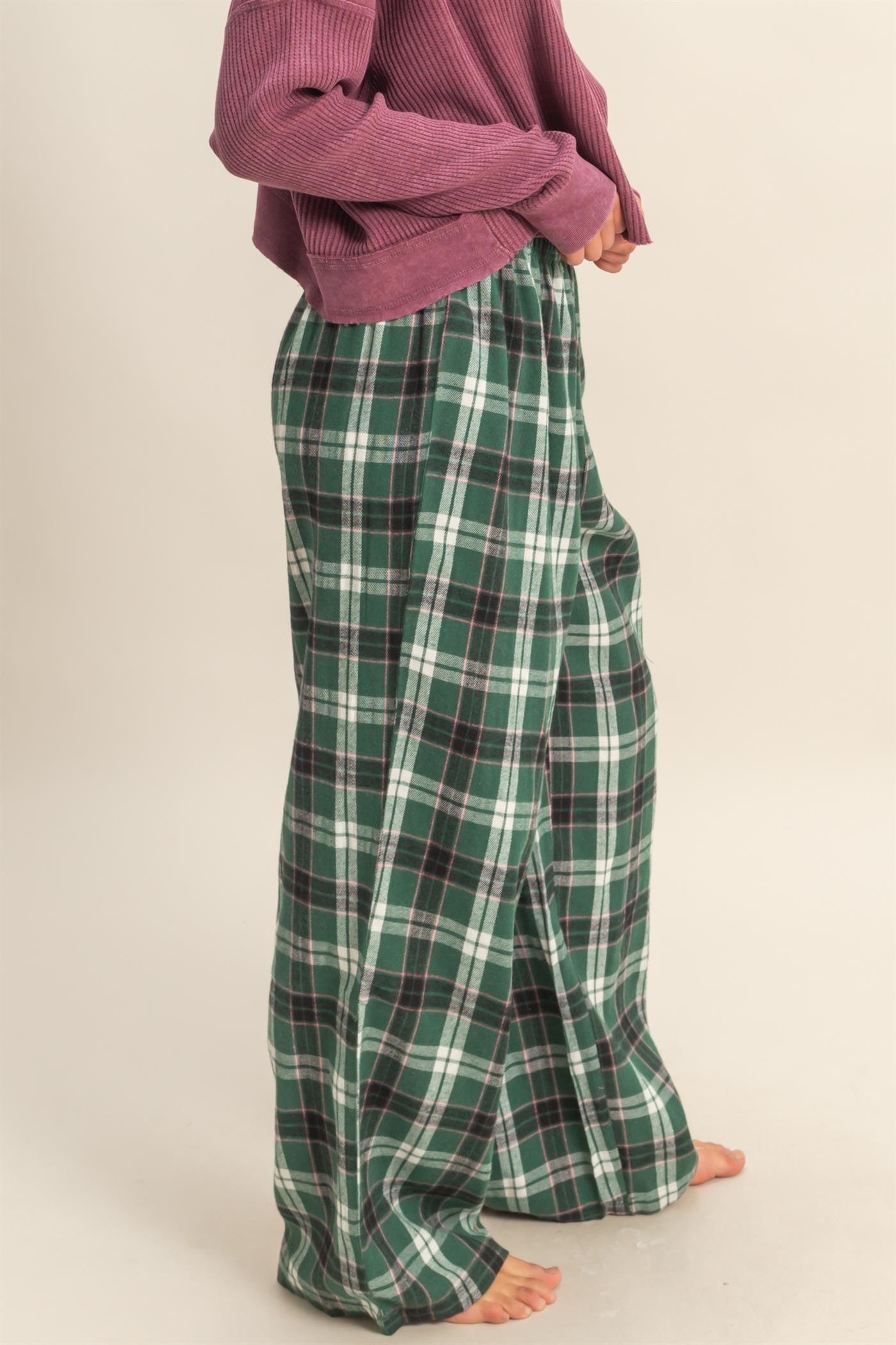 Green Plaid Wide Leg Lounge Pants