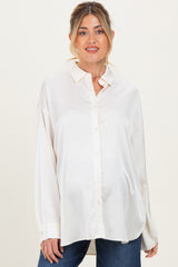 Cream Long Sleeve Oversized Satin Maternity Shirt