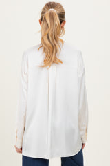 Cream Long Sleeve Oversized Satin Maternity Shirt