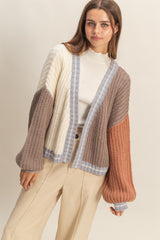 Cream/Mocha Oversized Color Block Maternity Cardigan