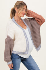 Cream/Mocha Oversized Color Block Maternity Cardigan