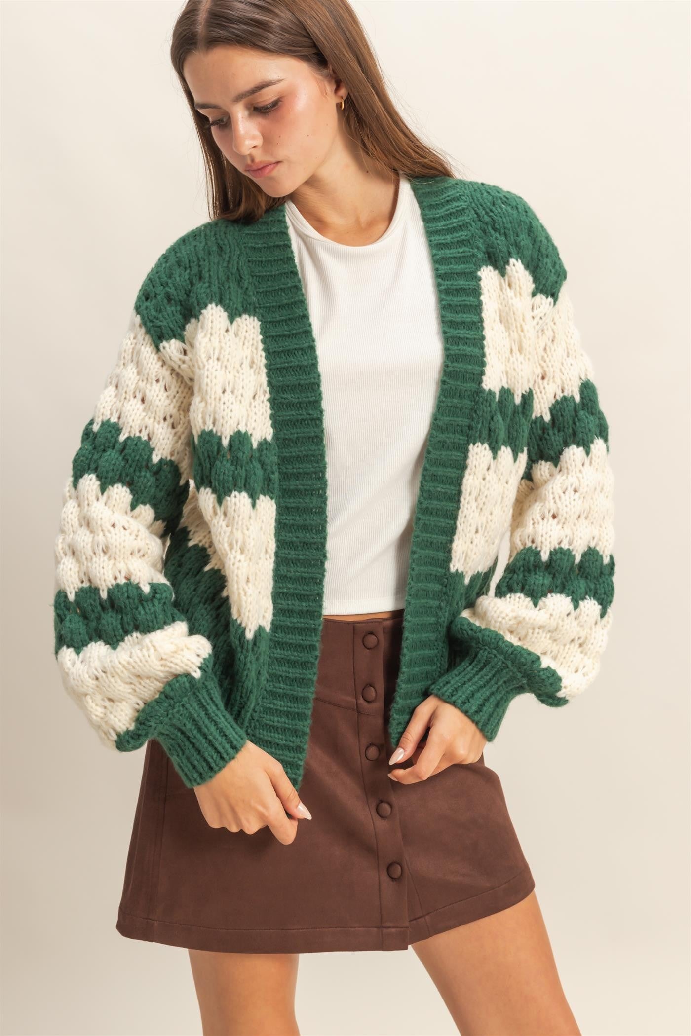 Green Oversized Cloud Pattern Knit Maternity Cardigan