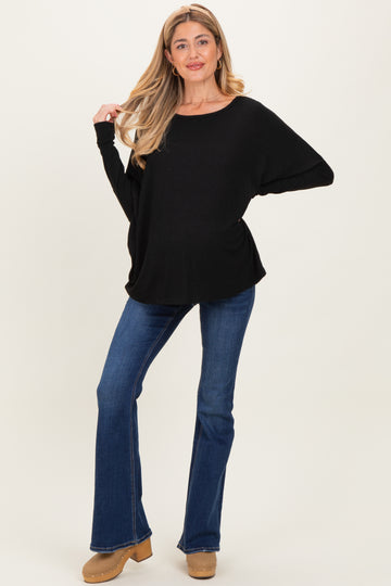 Black Relaxed Fit Dolman Long Sleeve Maternity Top