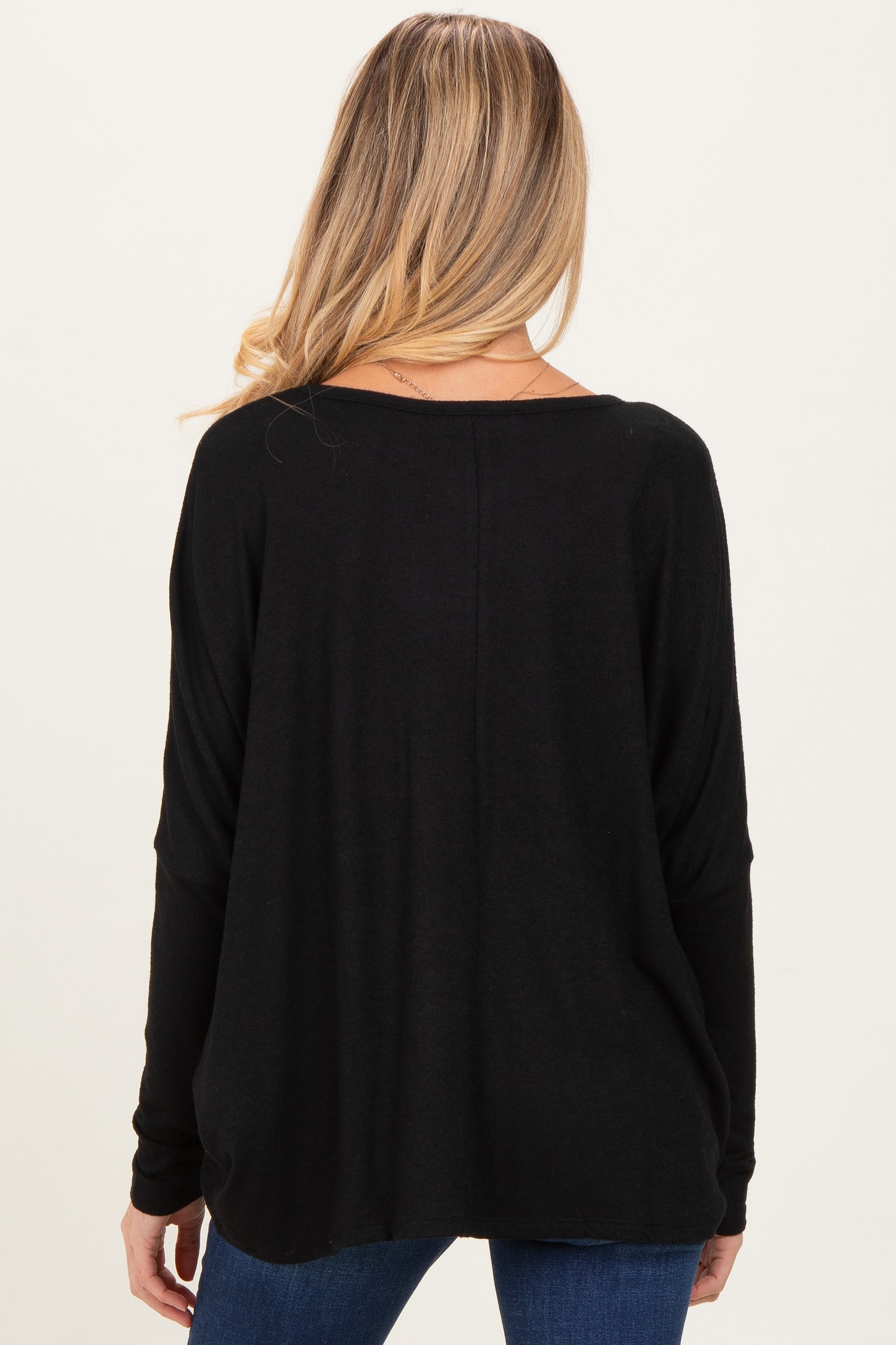 Black Relaxed Fit Dolman Long Sleeve Maternity Top