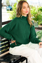 Forest Green Button Accent Turtleneck Sweater