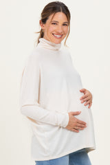 Cream Draped Oversized Turtleneck Dolman Sleeve Maternity Top