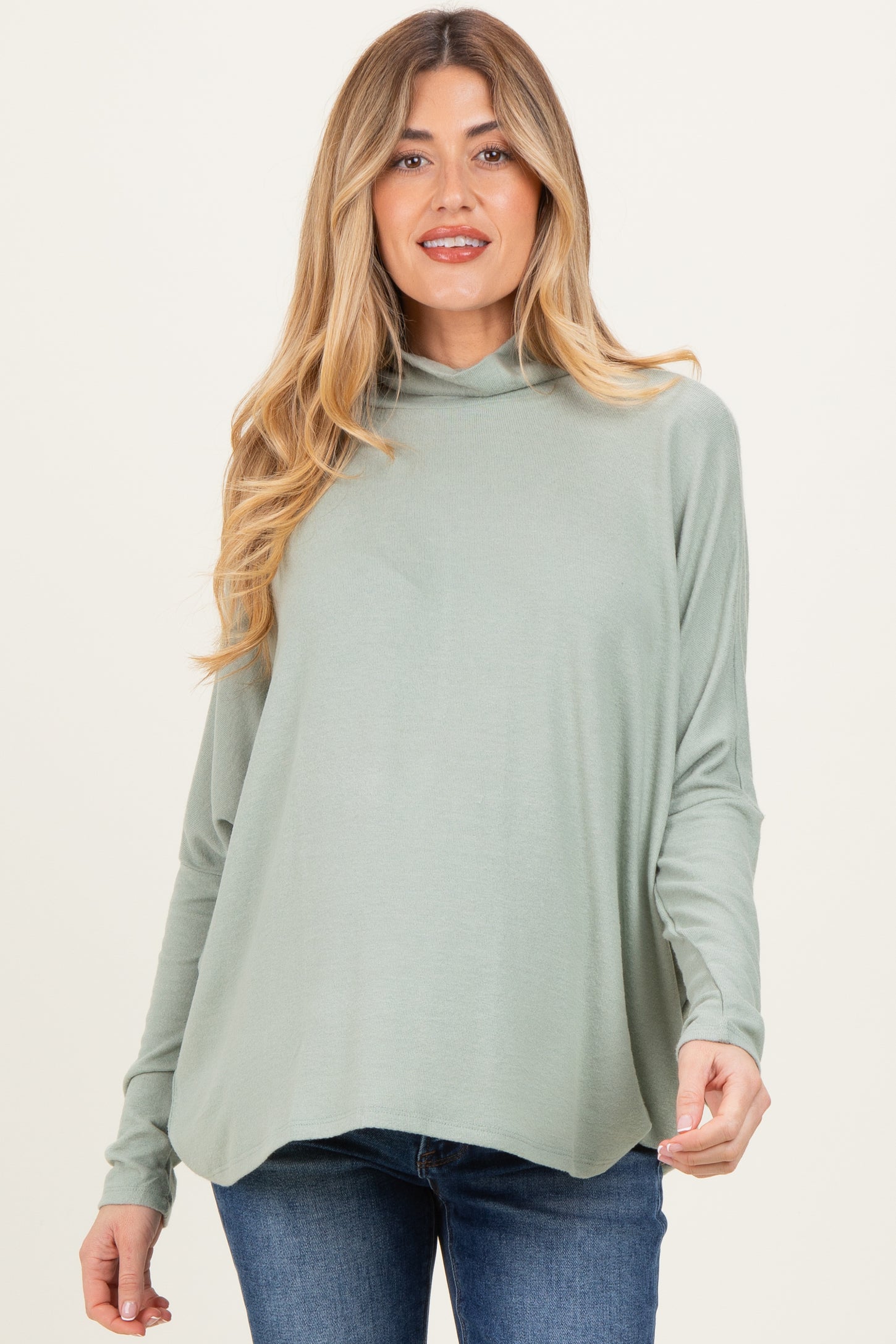 Sage Draped Oversized Turtleneck Dolman Sleeve Maternity Top