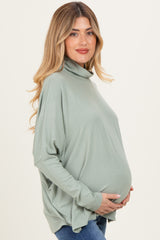 Sage Draped Oversized Turtleneck Dolman Sleeve Maternity Top
