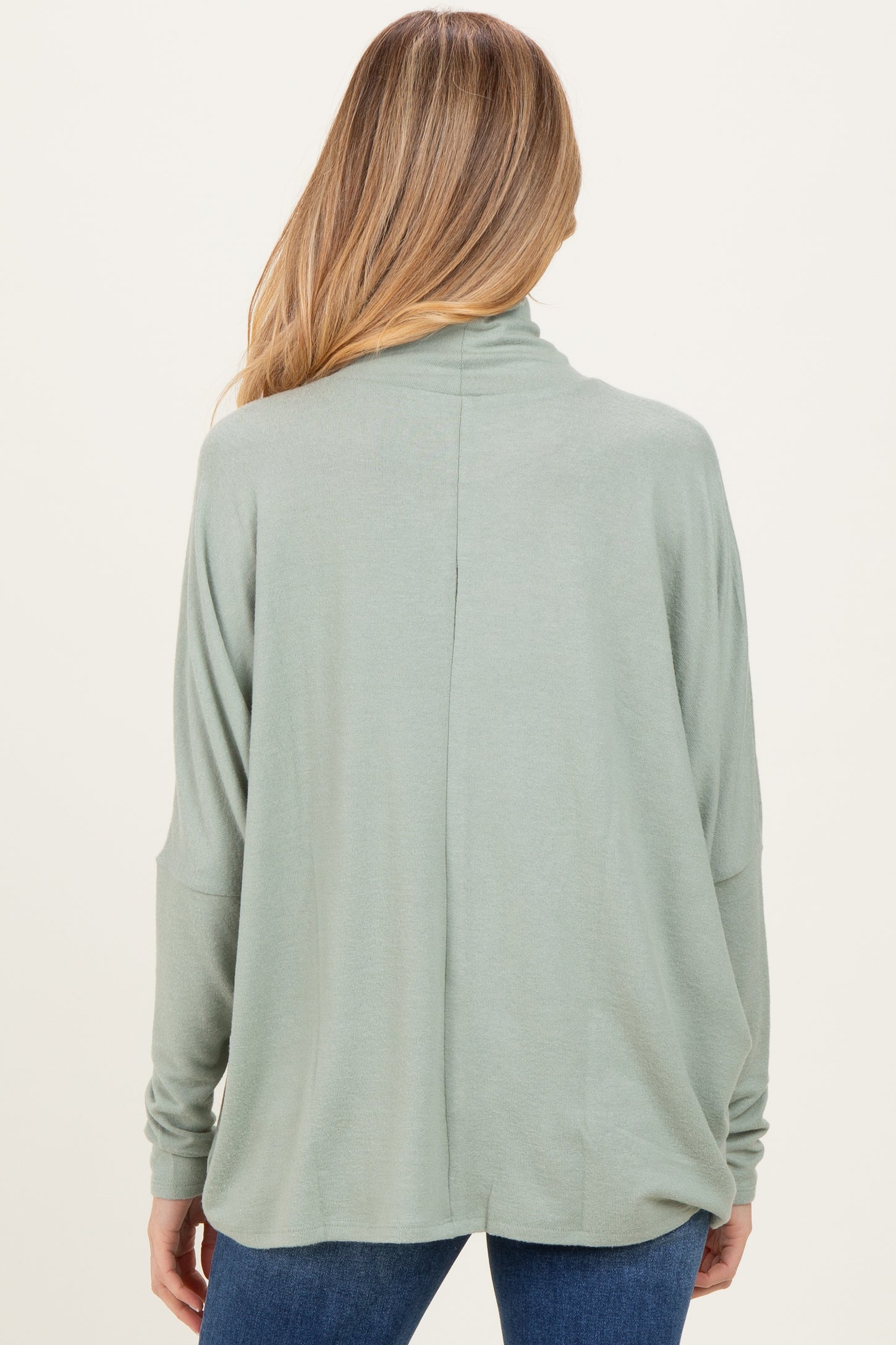 Sage Draped Oversized Turtleneck Dolman Sleeve Maternity Top