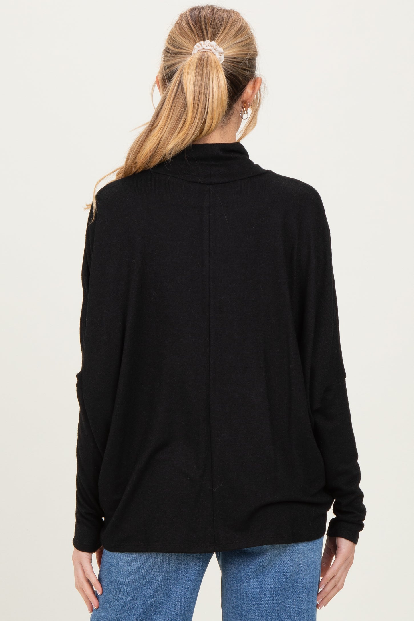 Black Draped Oversized Turtleneck Dolman Sleeve Maternity Top