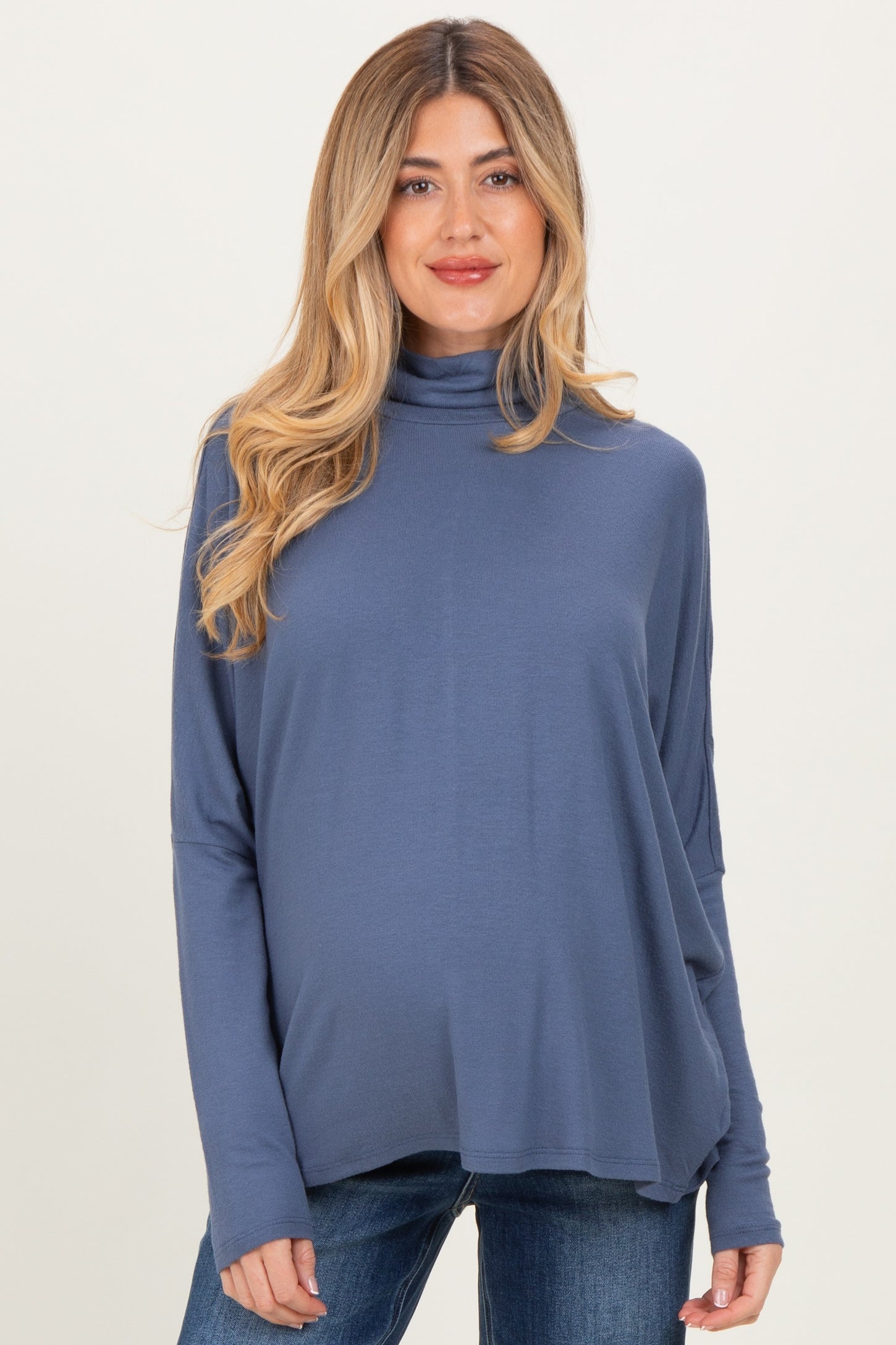 Navy Draped Oversized Turtleneck Dolman Sleeve Maternity Top