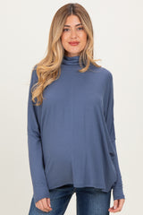 Navy Draped Oversized Turtleneck Dolman Sleeve Maternity Top