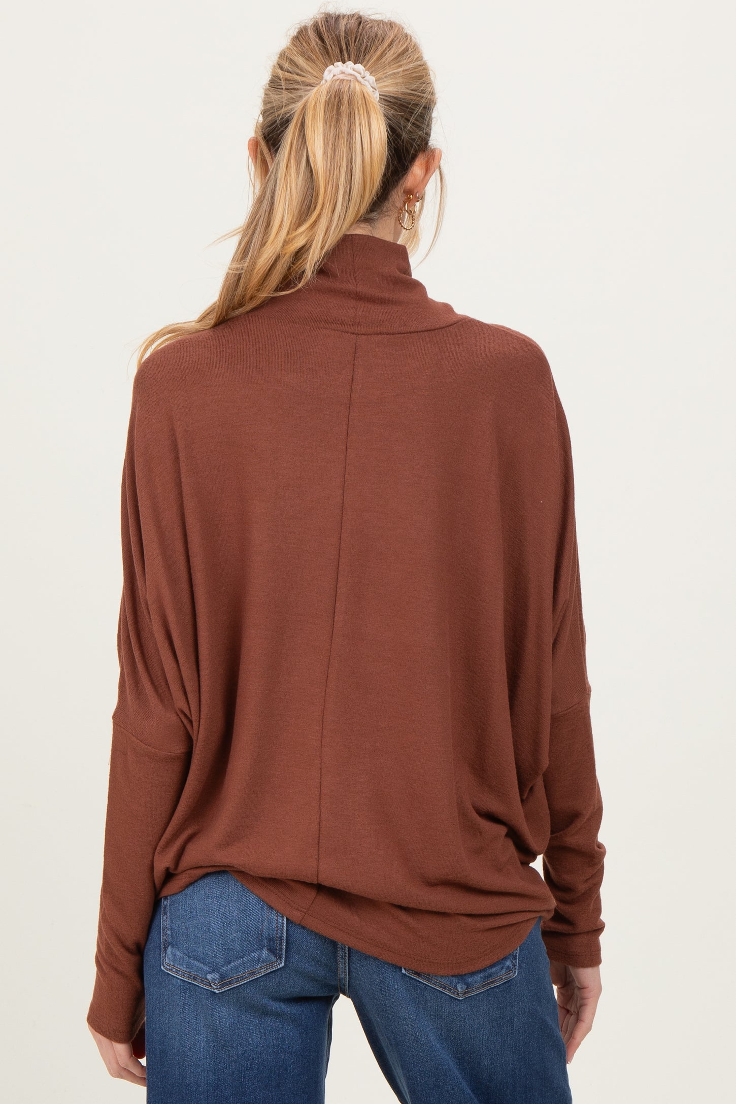 Rust Draped Oversized Turtleneck Dolman Sleeve Maternity Top