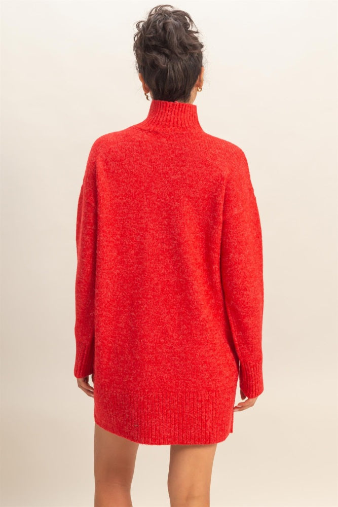 Red High Neck Sweater Mini Dress