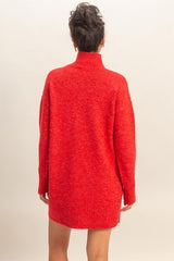 Red High Neck Sweater Mini Dress