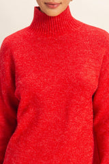 Red High Neck Sweater Mini Dress