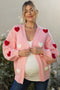 Light Pink Crochet Heart Patch Maternity Cardigan