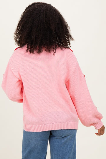 Light Pink Crochet Heart Patch Cardigan