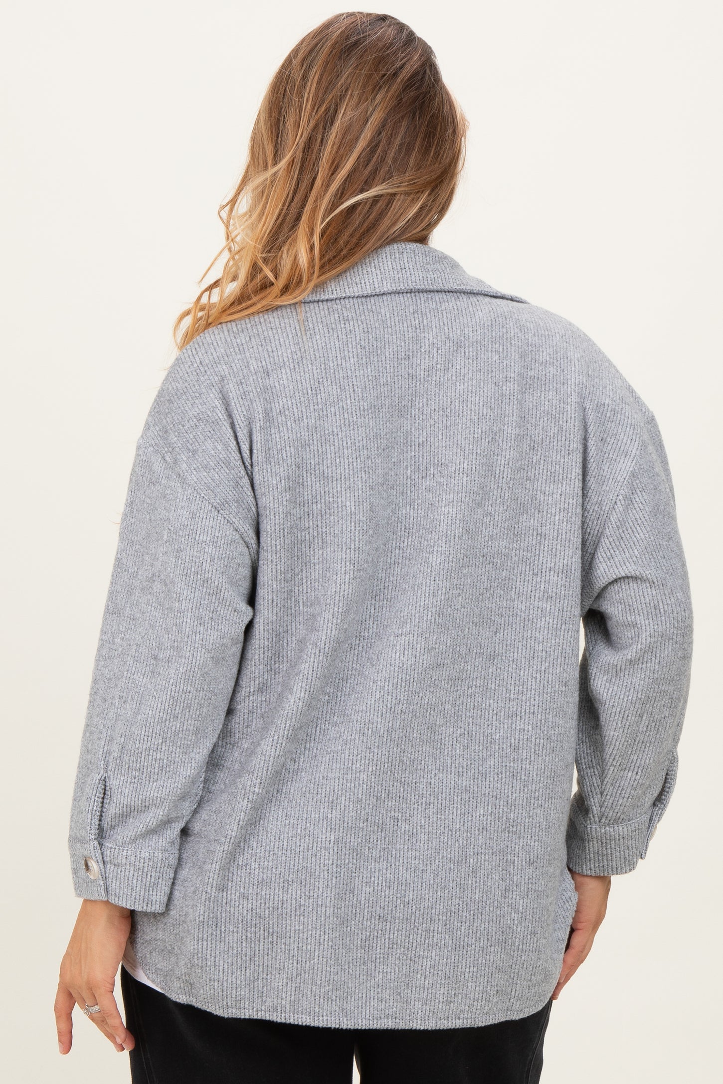 Heather Grey Brushed Knit Maternity Plus Shirt Jacket
