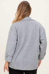 Heather Grey Brushed Knit Maternity Plus Shirt Jacket