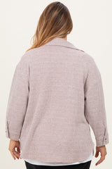 Brown Brushed Knit Maternity Plus Shirt Jacket