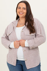 Brown Brushed Knit Maternity Plus Shirt Jacket