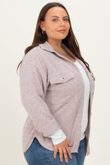 Brown Brushed Knit Plus Shirt Jacket