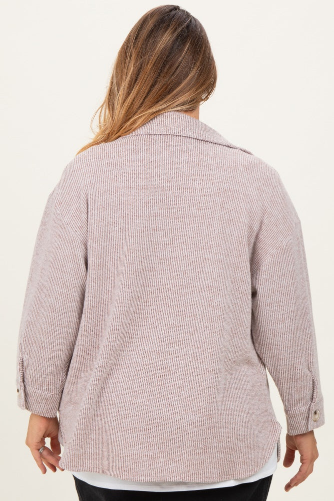 Brown Brushed Knit Maternity Plus Shirt Jacket