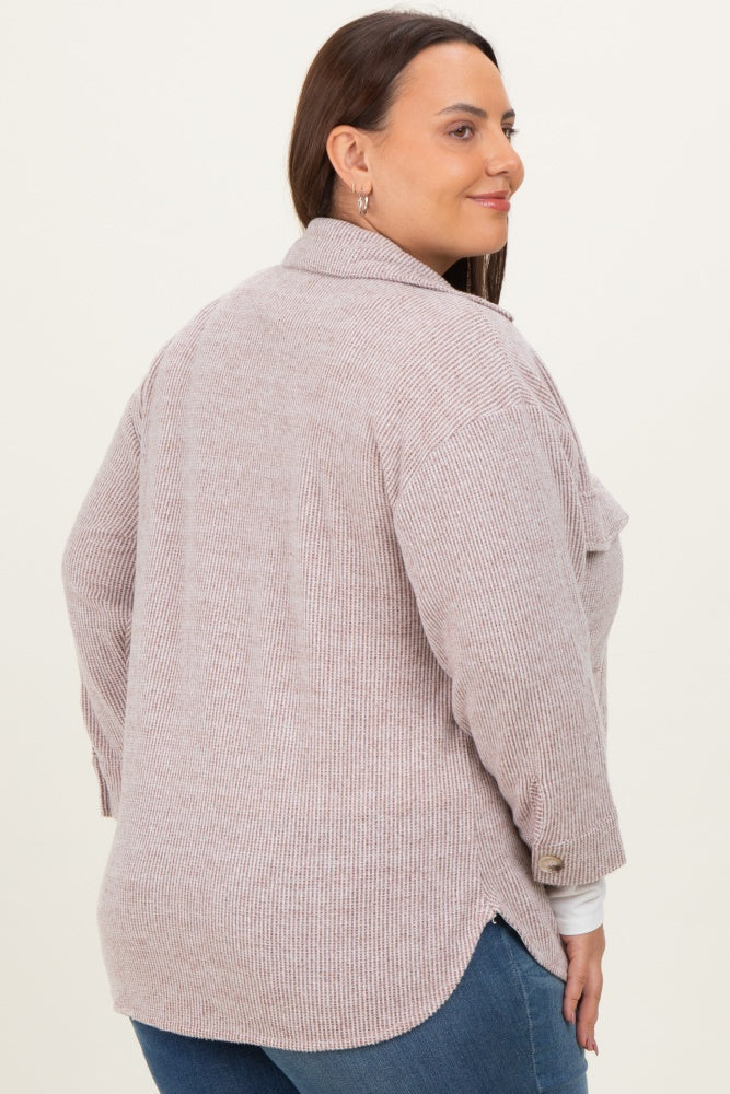 Brown Brushed Knit Plus Shirt Jacket