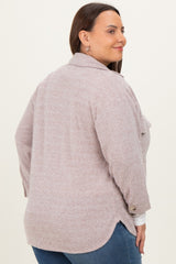 Brown Brushed Knit Plus Shirt Jacket
