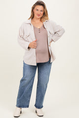 Cream Brushed Knit Maternity Plus Shirt Jacket