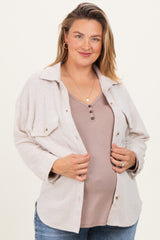 Cream Brushed Knit Maternity Plus Shirt Jacket