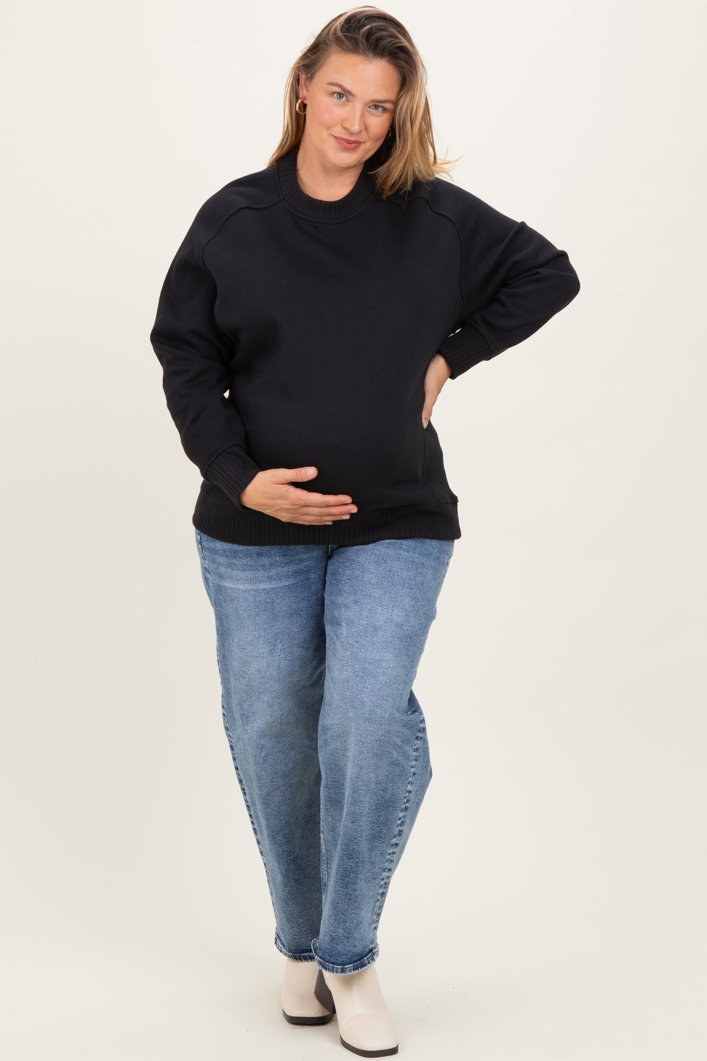 Black Pullover Terry Maternity Plus Crewneck