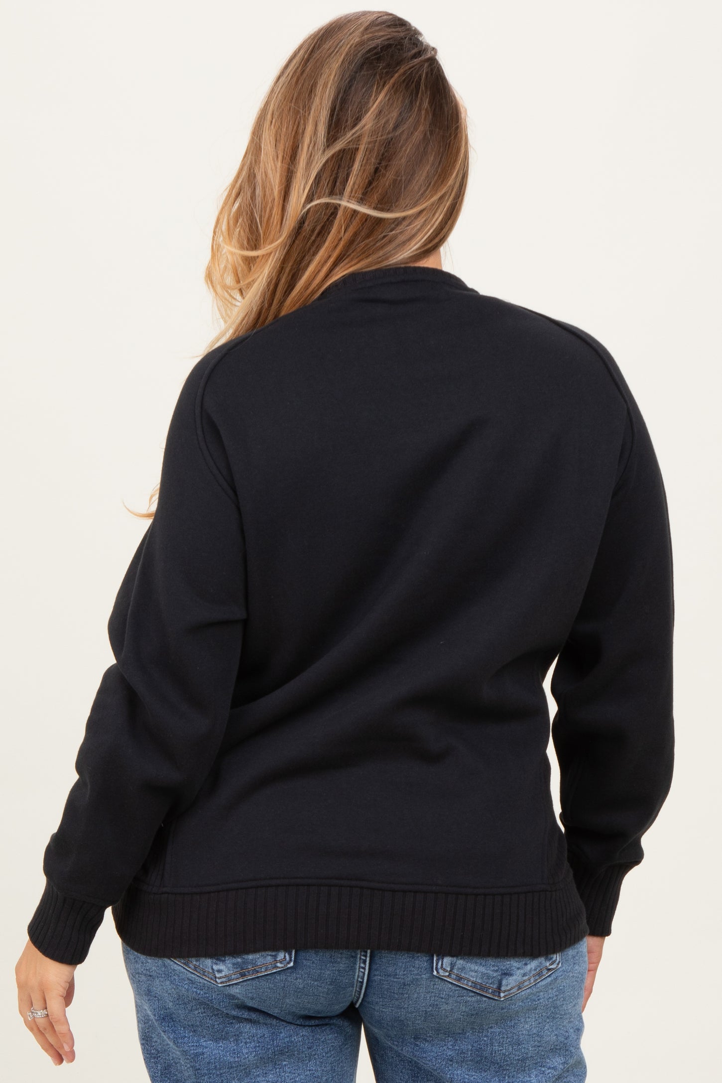 Black Pullover Terry Maternity Plus Crewneck
