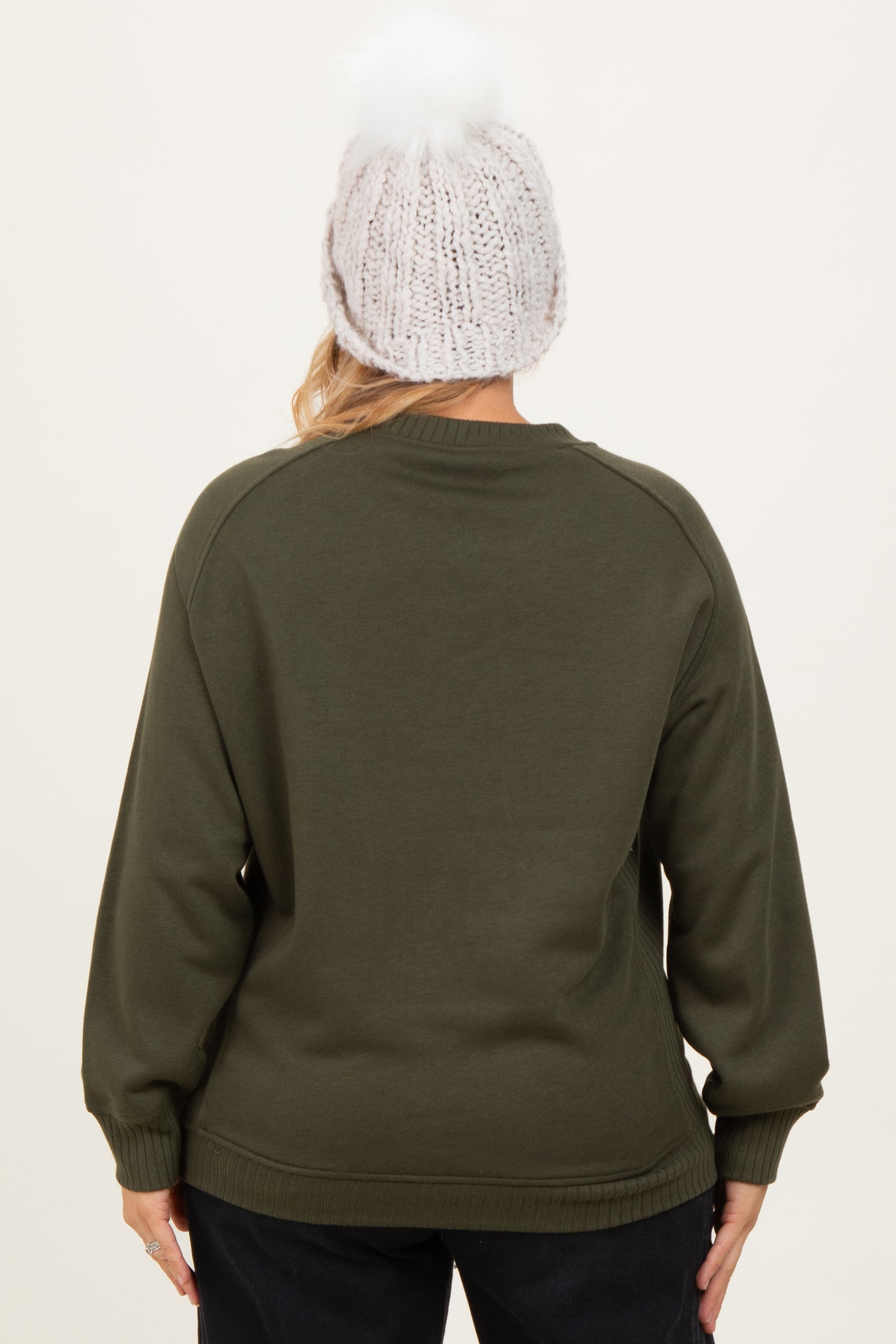 Olive Pullover Terry Maternity Plus Crewneck