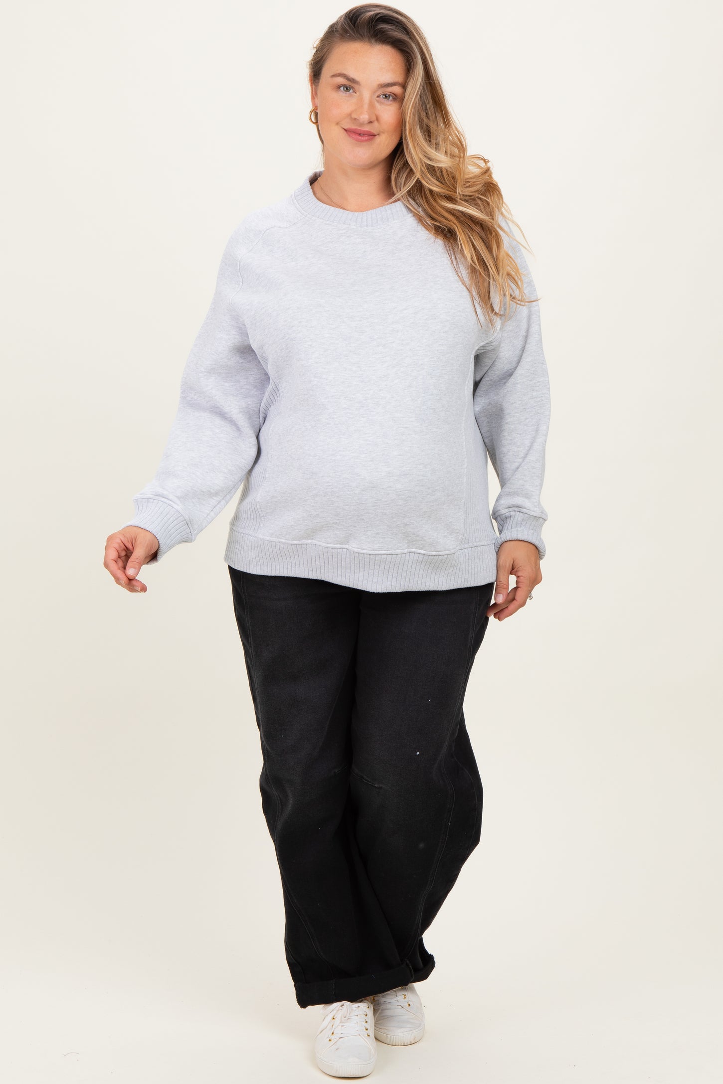 Heather Grey Pullover Terry Maternity Plus Crewneck