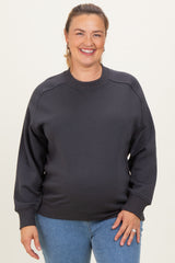 Charcoal Pullover Terry Maternity Plus Crewneck