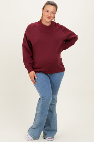 Burgundy Pullover Terry Maternity Plus Crewneck