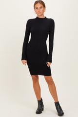 Black Cable Knit Mock Neck Mini Dress