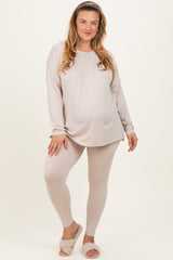 Cream Brushed Knit Oversized Top and Legging Maternity Plus Set