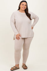 Cream Brushed Knit Oversized Top and Legging Maternity Plus Set