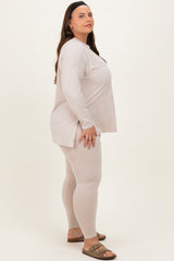 Cream Brushed Knit Oversized Top and Legging Plus Set
