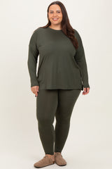 Olive Brushed Knit Oversized Top and Legging Maternity Plus Set