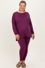 Plum Brushed Knit Oversized Top and Legging Maternity Plus Set