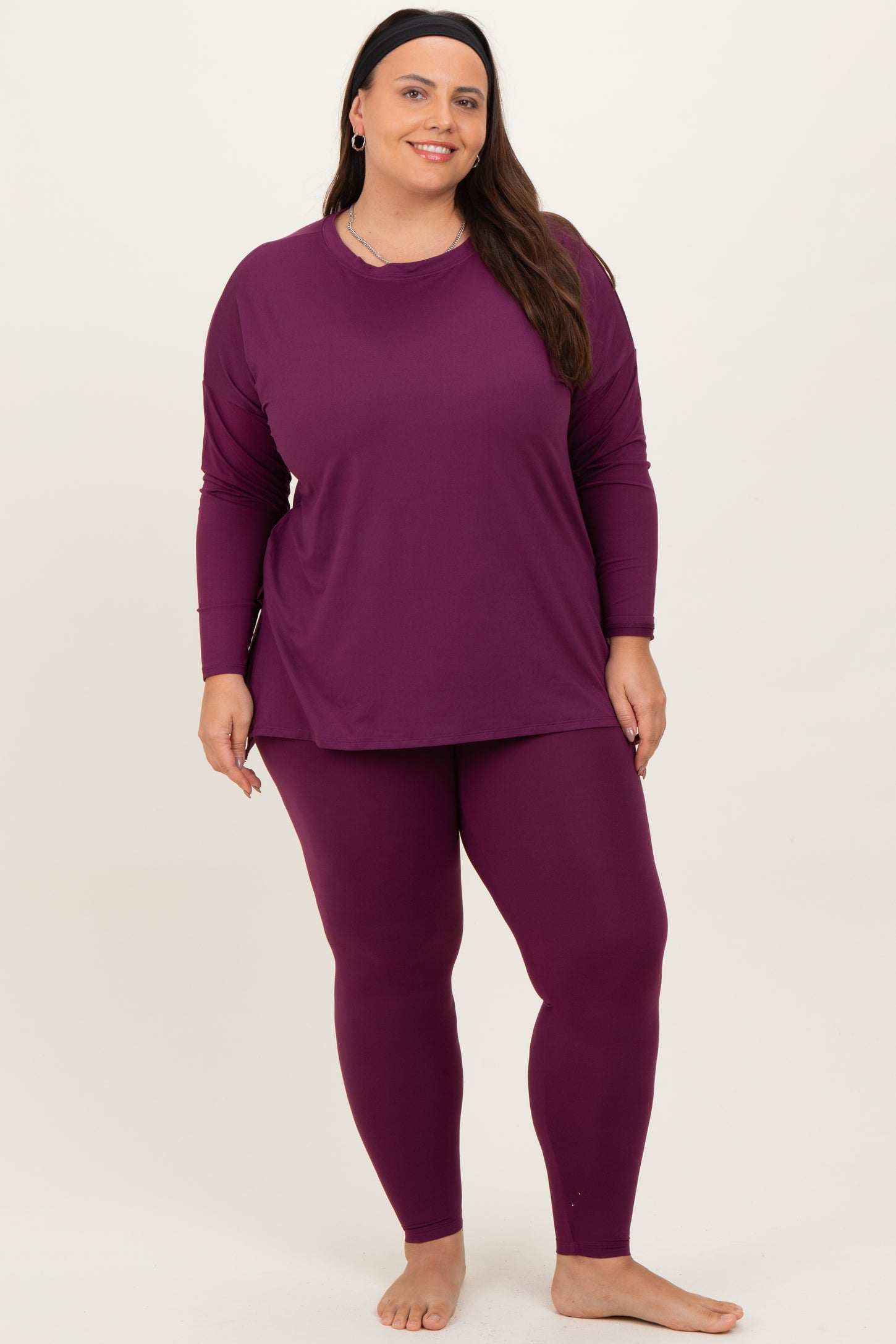 Plum Brushed Knit Oversized Top and Legging Plus Set